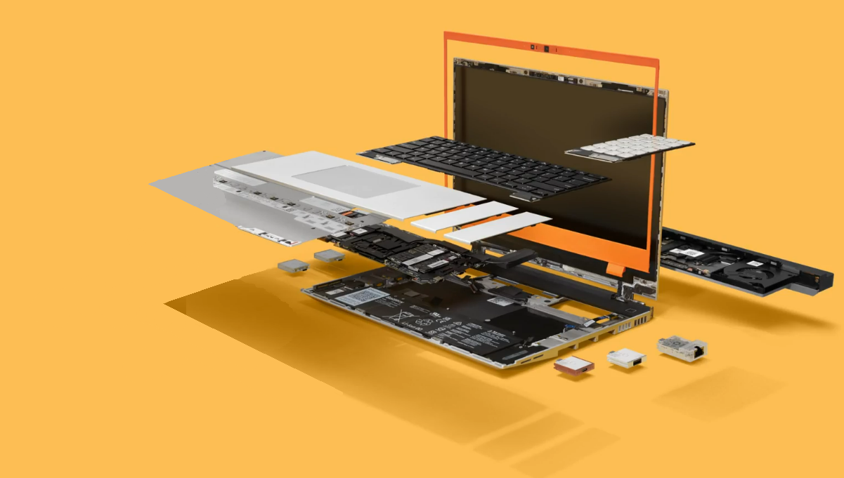 Framework Laptop modular com componentes removíveis como portas, teclado e placa-mãe