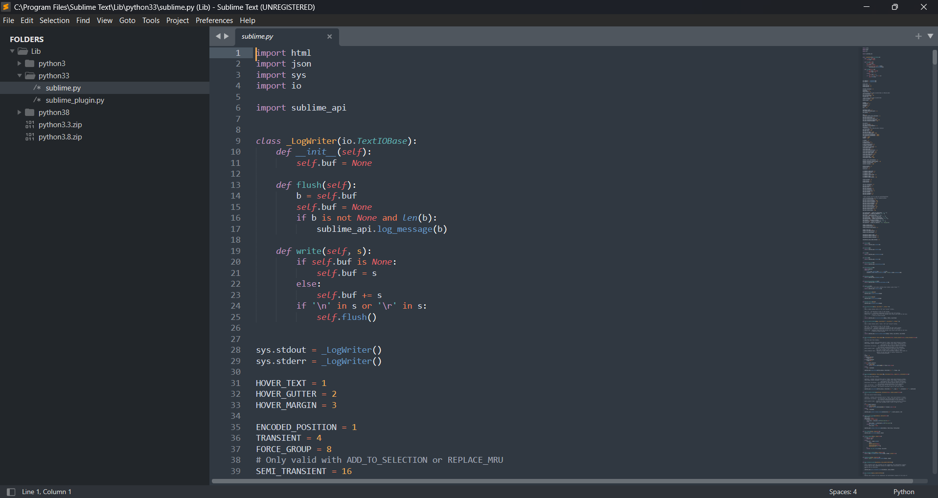 Interface elegante do Sublime Text